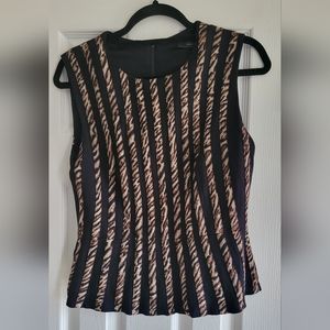 BCBG Leopard Stripe Sleeveless Peplum Top, Medium